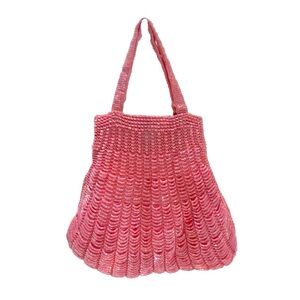 Pink Beaded Vintage Styled Seashell Shape Clutch‎ Wristlet Handbag